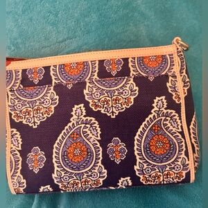 Spartina 449Navy Paisley Print Wristlet Pouch with Pink Trim